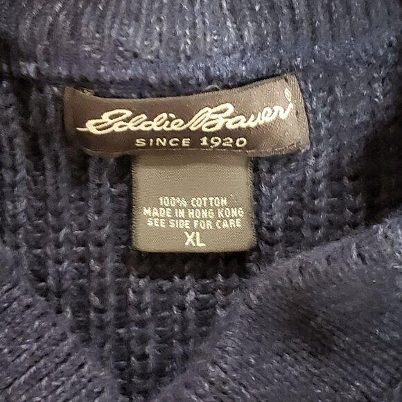 VTG Eddie Bauer Ribbed Knit Henley Sweater Blue Preppy Academia Outdoor Mens XL - Picture 5 of 8